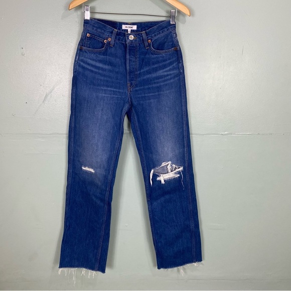 Re/Done 90s High Rise Loose Denim Destroyed‎ Broken Blue Jeans Sz 26 - Picture 2 of 9